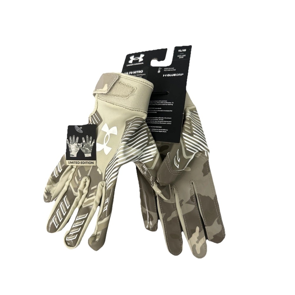 NWT Under Armour UA F9‎ Nitro Football Receiver Gloves Tan Camo Size Youth Large